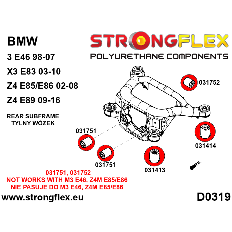 036145A: Kompletter Polyurethan Buchsensatz für Vorder-und Hinterachse SPORT - BMW E46