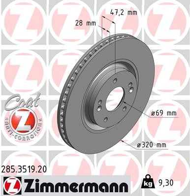 Bremsenset Zimmermann Glatt/Geschlitzt + Bremsbeläge  - Kia Ceed / ProCeed GT