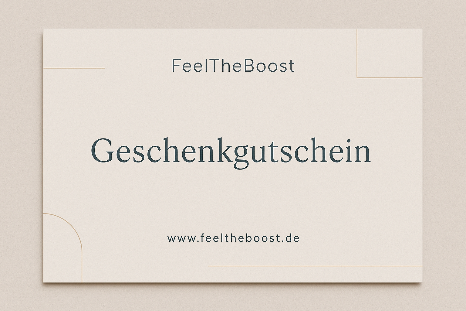 FeelTheBoost Geschenkgutschein, auf Deutsch, dezent, Webseite: www.feeltheboost.de